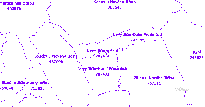 Katastrální mapa Nový Jičín-město - přehledová mapa katastrálního území