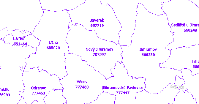 Katastrální mapa Nový Jimramov - přehledová mapa katastrálního území
