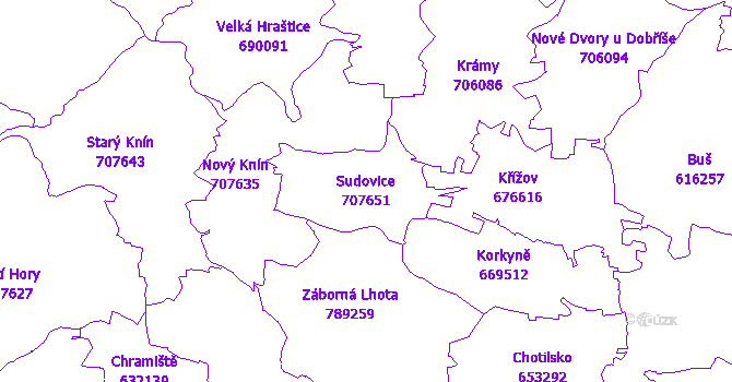 Katastrální mapa Sudovice - přehledová mapa katastrálního území