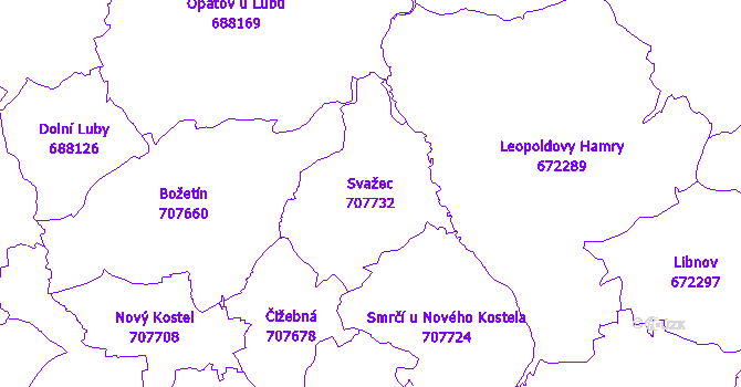 Katastrální mapa Svažec - přehledová mapa katastrálního území