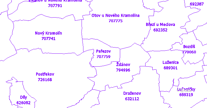 Katastrální mapa Pařezov - přehledová mapa katastrálního území