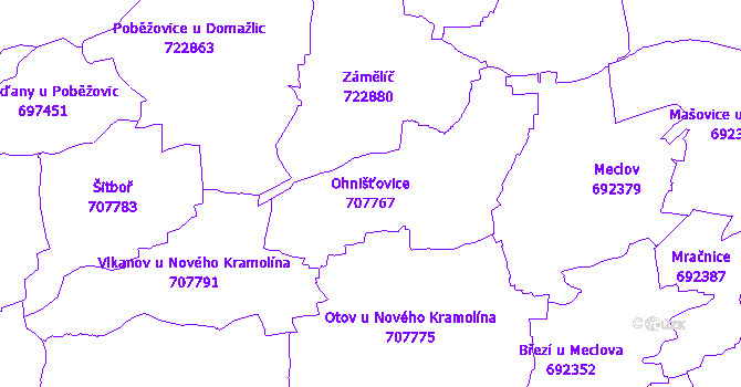 Katastrální mapa Ohnišťovice - přehledová mapa katastrálního území