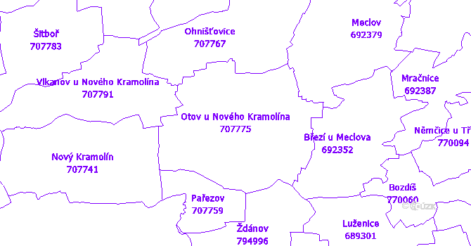 Katastrální mapa Otov u Nového Kramolína - přehledová mapa katastrálního území