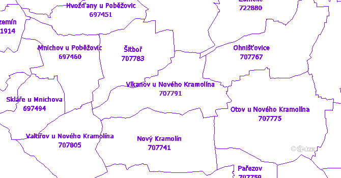 Katastrální mapa Vlkanov u Nového Kramolína - přehledová mapa katastrálního území