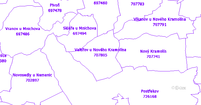 Katastrální mapa Valtířov u Nového Kramolína - přehledová mapa katastrálního území
