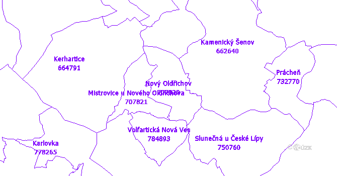 Katastrální mapa Nový Oldřichov - přehledová mapa katastrálního území