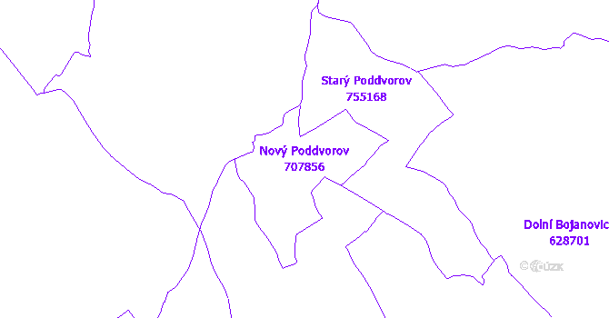 Katastrální mapa Nový Poddvorov - přehledová mapa katastrálního území