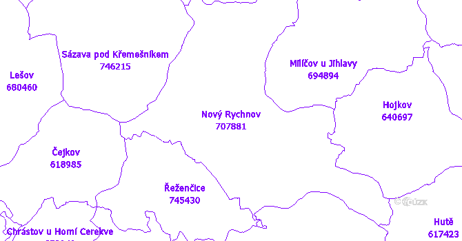 Katastrální mapa Nový Rychnov - přehledová mapa katastrálního území