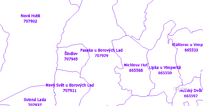 Katastrální mapa Paseka u Borových Lad - přehledová mapa katastrálního území