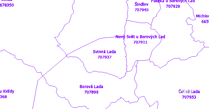 Katastrální mapa Svinná Lada - přehledová mapa katastrálního území