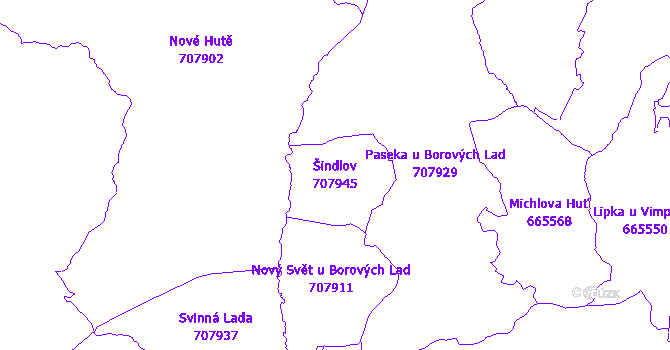 Katastrální mapa Šindlov - přehledová mapa katastrálního území