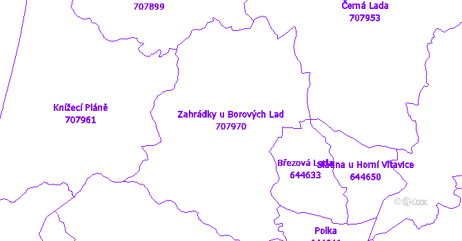 Katastrální mapa Zahrádky u Borových Lad - přehledová mapa katastrálního území