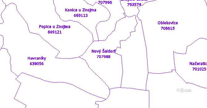 Katastrální mapa Nový Šaldorf - přehledová mapa katastrálního území
