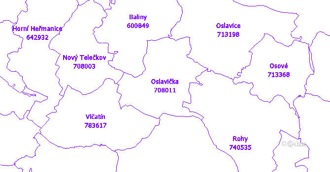Katastrální mapa Oslavička - přehledová mapa katastrálního území