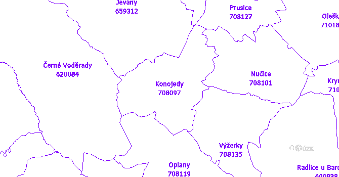 Katastrální mapa Konojedy - přehledová mapa katastrálního území