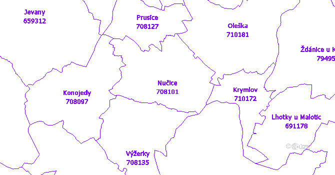 Katastrální mapa Nučice - přehledová mapa katastrálního území
