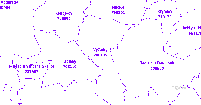 Katastrální mapa Výžerky - přehledová mapa katastrálního území