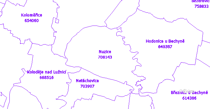 Katastrální mapa Nuzice - přehledová mapa katastrálního území