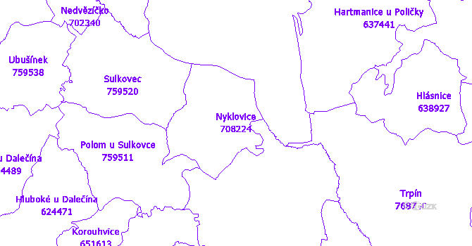 Katastrální mapa Nyklovice - přehledová mapa katastrálního území