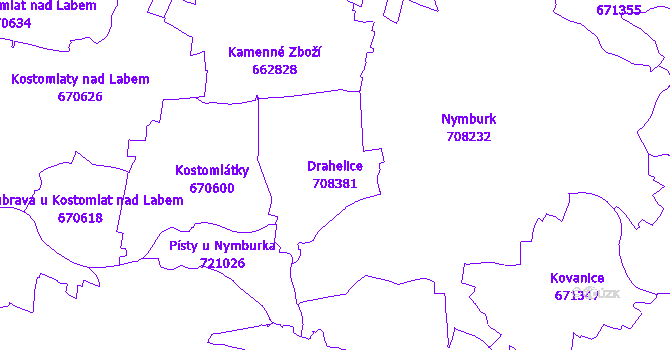 Katastrální mapa Drahelice - přehledová mapa katastrálního území