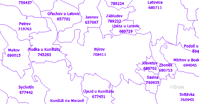 Katastrální mapa Nýrov - přehledová mapa katastrálního území