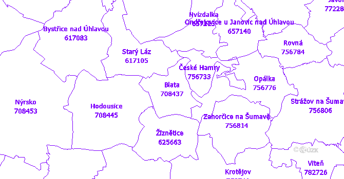 Katastrální mapa Blata - přehledová mapa katastrálního území
