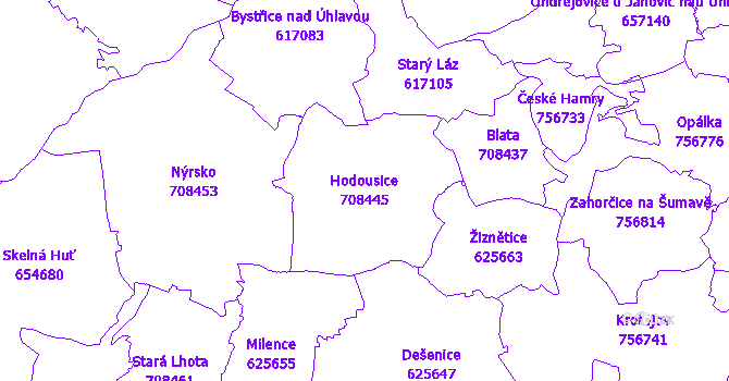 Katastrální mapa Hodousice - přehledová mapa katastrálního území