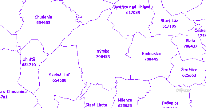 Katastrální mapa Nýrsko - přehledová mapa katastrálního území