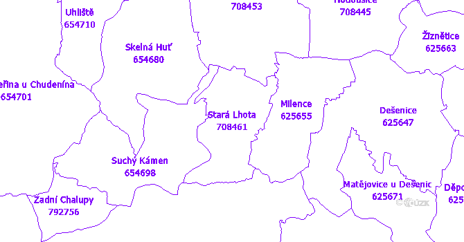 Katastrální mapa Stará Lhota - přehledová mapa katastrálního území