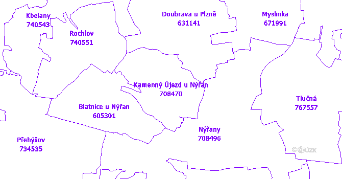 Katastrální mapa Kamenný Újezd u Nýřan - přehledová mapa katastrálního území