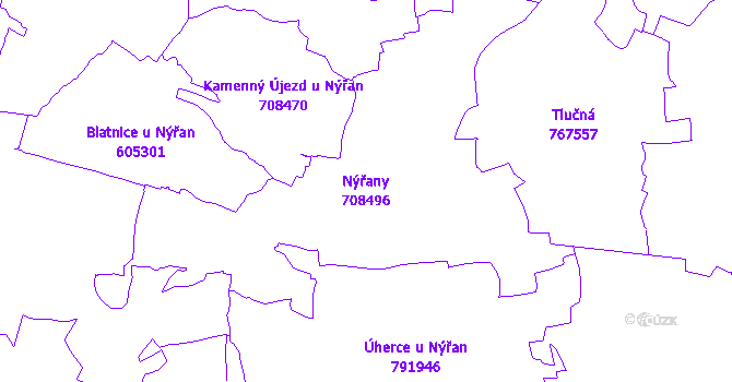 Katastrální mapa Nýřany - přehledová mapa katastrálního území