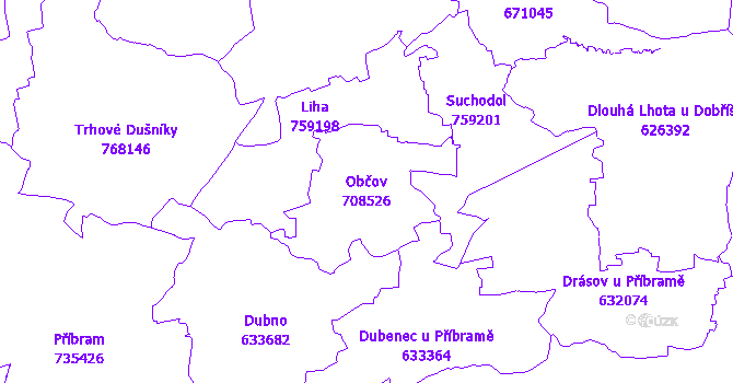 Katastrální mapa Občov - přehledová mapa katastrálního území