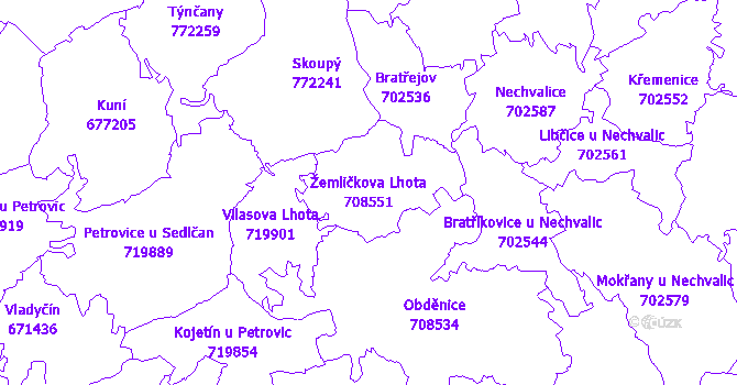 Katastrální mapa Žemličkova Lhota - přehledová mapa katastrálního území