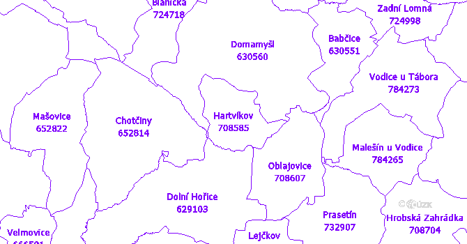 Katastrální mapa Hartvíkov - přehledová mapa katastrálního území