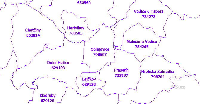 Katastrální mapa Oblajovice