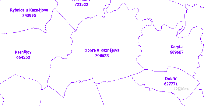 Katastrální mapa Obora u Kaznějova - přehledová mapa katastrálního území
