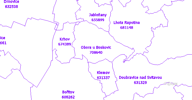Katastrální mapa Obora u Boskovic - přehledová mapa katastrálního území