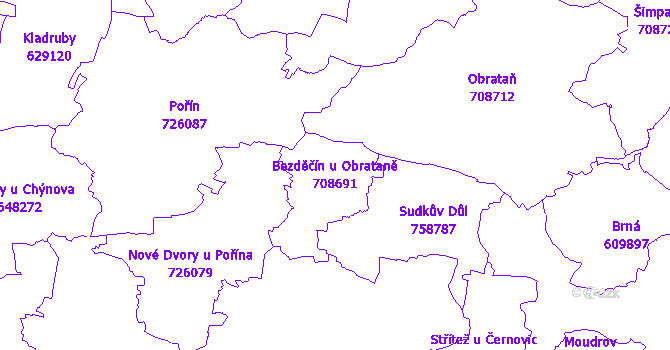 Katastrální mapa Bezděčín u Obrataně - přehledová mapa katastrálního území