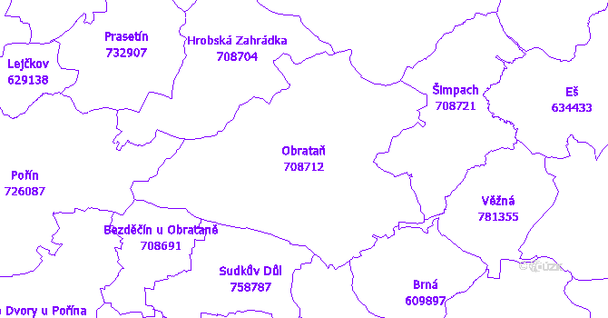 Katastrální mapa Obrataň - přehledová mapa katastrálního území