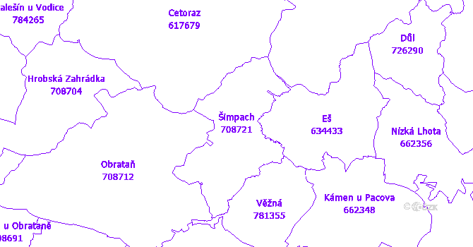Katastrální mapa Šimpach - přehledová mapa katastrálního území