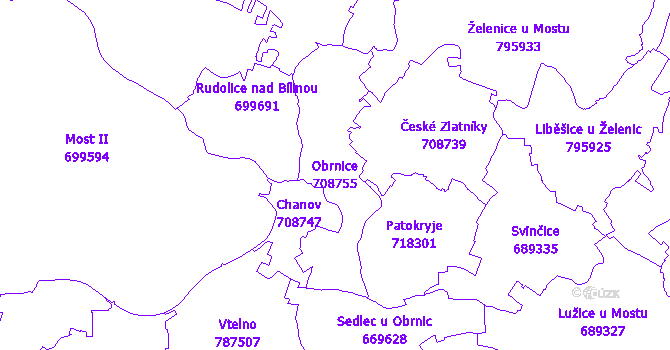 Katastrální mapa Obrnice - přehledová mapa katastrálního území
