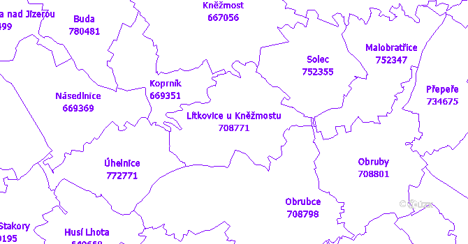 Katastrální mapa Lítkovice u Kněžmostu - přehledová mapa katastrálního území