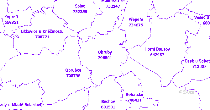 Katastrální mapa Obruby