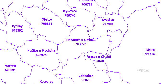 Katastrální mapa Habartice u Obytců - přehledová mapa katastrálního území