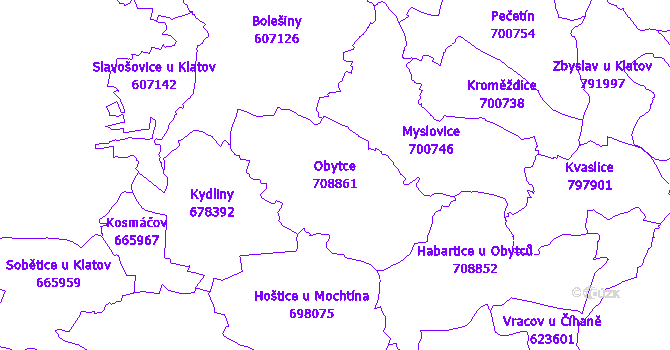 Katastrální mapa Obytce