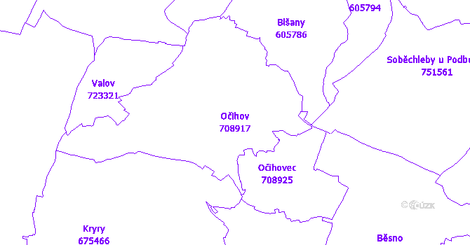 Katastrální mapa Očihov - přehledová mapa katastrálního území