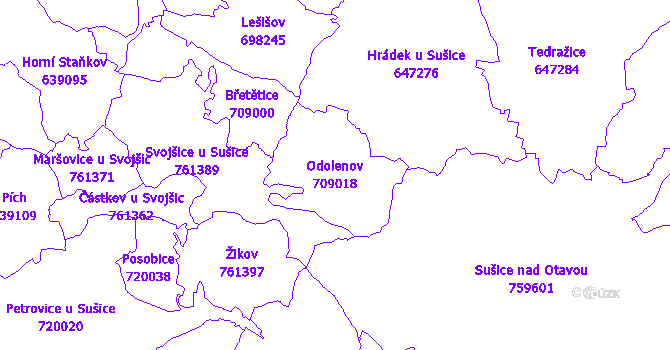 Katastrální mapa Odolenov - přehledová mapa katastrálního území