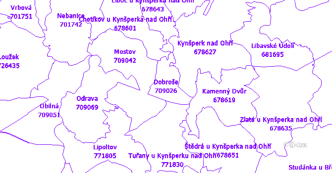 Katastrální mapa Dobroše - přehledová mapa katastrálního území