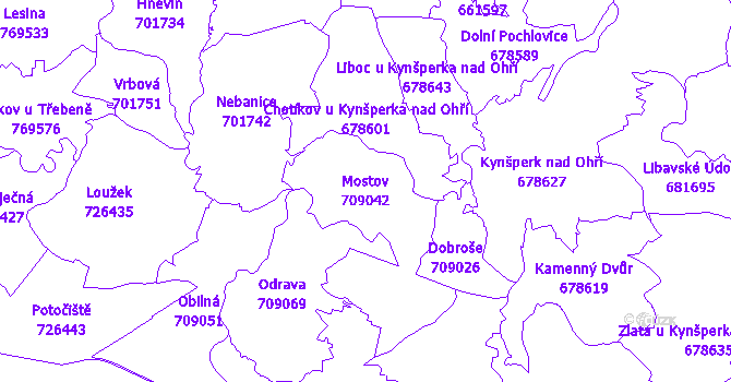 Katastrální mapa Mostov - přehledová mapa katastrálního území