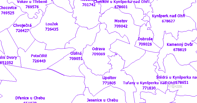 Katastrální mapa Odrava - přehledová mapa katastrálního území